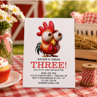 Cute Rooster Caricatures 3rd Birthday Party
