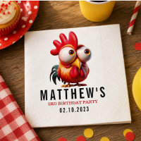 Cute Rooster Caricatures 3rd Birthday Party