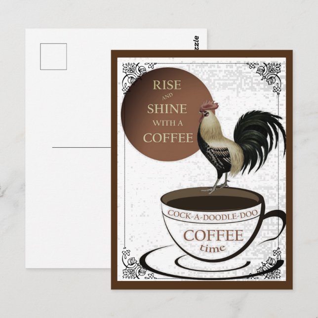 Cute Rooster Coffee Cup Script | Postcard (Front/Back)
