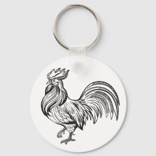 Cute Rooster Country Farm Girl Farmer Chicken Key Ring