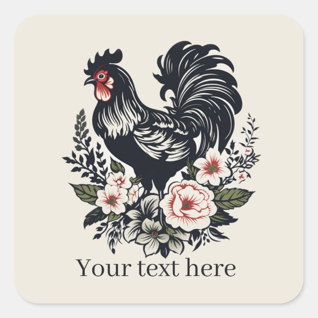 cute rooster lovers add message Square Sticker (Front)