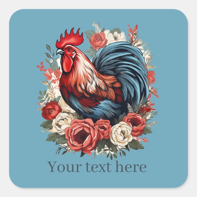 cute rooster lovers add message square sticker (Front)
