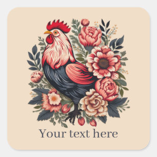 cute rooster lovers add message  square sticker