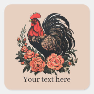 cute rooster lovers add message square sticker