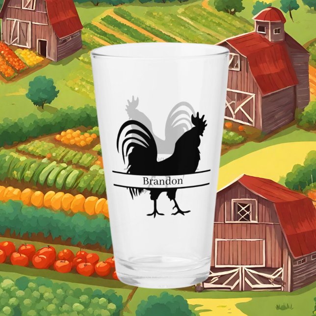 cute rooster lovers add name Glass (Creator Uploaded)
