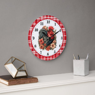 Cute rooster lovers kitchen large clock