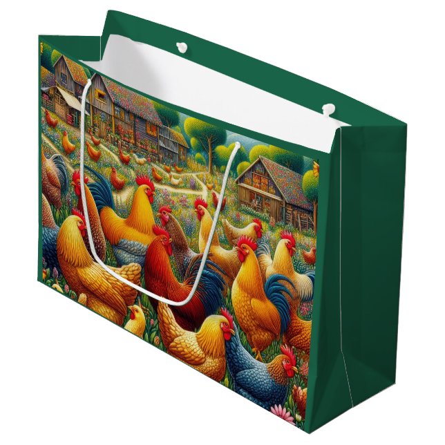 Cute rooster lovers party large gift bag (Front Angled)