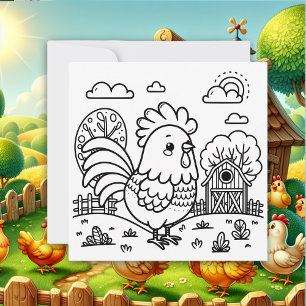 Cute Rooster on a Farm   Colour Me Notecard