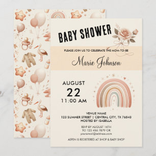 Cute Rose Baby Shower - Rainbow Invitation