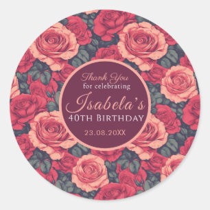 Cute Rose Birthday Favour Box For Thank You Sweets Classic Round Sticker