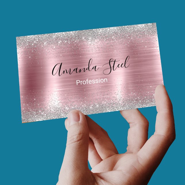Cute rose blush silver faux glitter magnetic business card (Creator Uploaded)