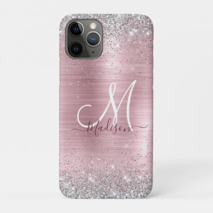 Cute rose blush silver faux glitter monogram Case-Mate iPhone case