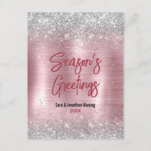 Cute rose blush silver glitter Christmas new year Postcard