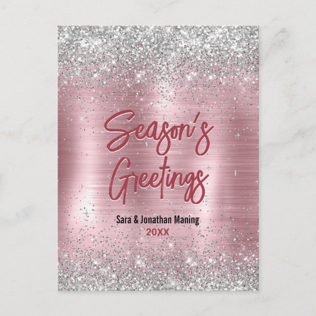 Cute rose blush silver glitter Christmas new year  Postcard (Front)