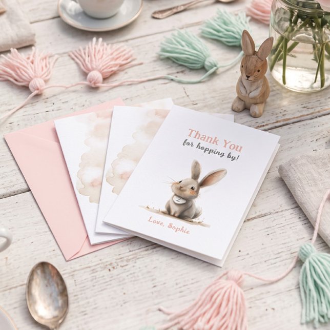 Cute Rose Bunny Birthday Thank You Cards (Creator Uploaded)