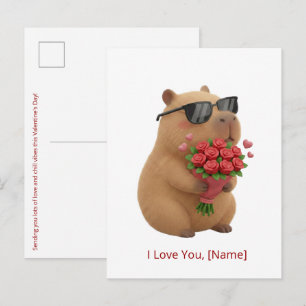 Cute Rose Capybara I Love You Custom Name Postcard