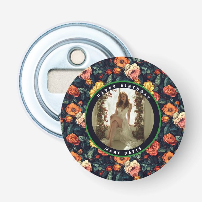 Cute Rose Flower Spring Birthday Bottle Opener (Front)