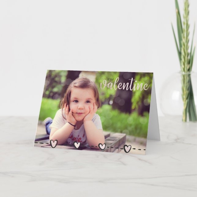 Cute Rose Gold Be Our Valentine Custom Photo Holiday Card (Front)