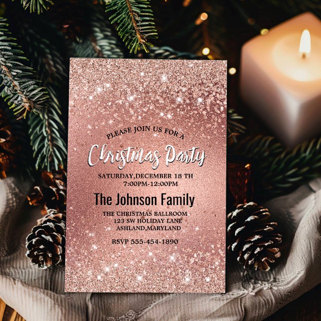 Cute rose gold faux glitter Christmas  Invitation (Creator Uploaded)
