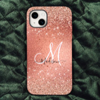 Cute rose gold faux glitter monogram