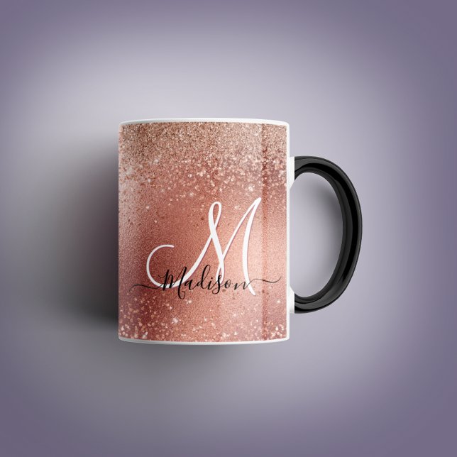 Cute rose gold faux glitter monogram mug (Creator Uploaded)