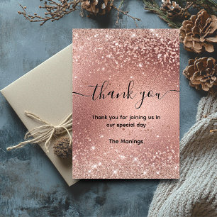 Cute rose gold faux glitter thank you card