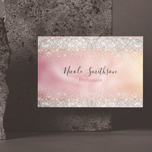 Cute rose gold faux silver glitter monogram magnetic business card