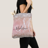 Cute rose gold faux silver glitter monogram