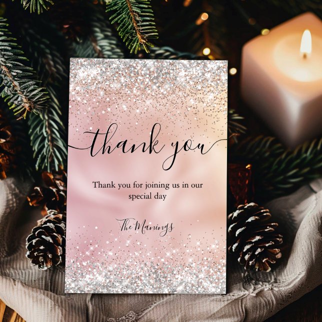 Cute rose gold faux silver glitter Thank you Card (Creator Uploaded)