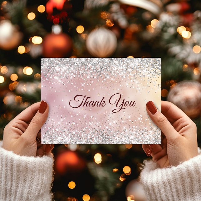 Cute rose gold faux silver glitter thank you card (Creator Uploaded)