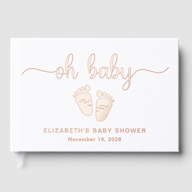 Cute Rose Gold Foil Baby Girl Shower Guest Book (Front)