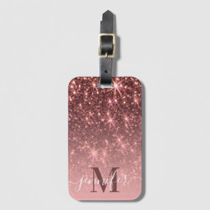 Cute Rose Gold Glitter Luggage Tag