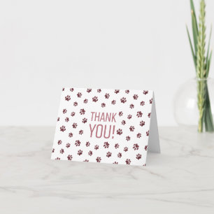 Cute Rose Gold Glitter Paw Prints Thank You Card