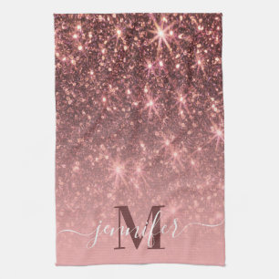 Cute Rose Gold Glitter Tea Towel