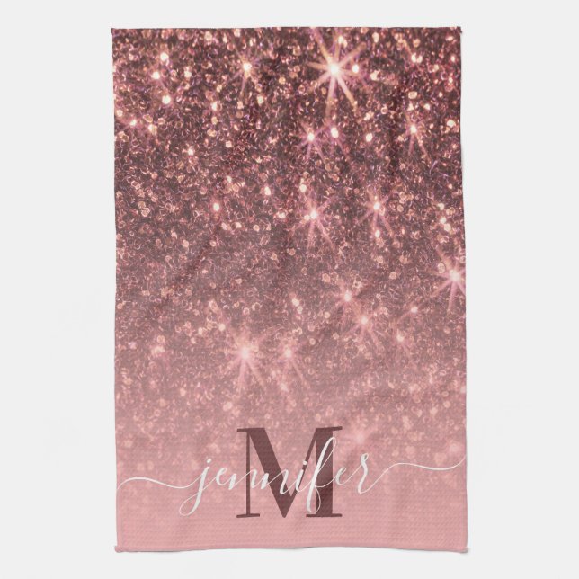 Cute Rose Gold Glitter Tea Towel (Vertical)