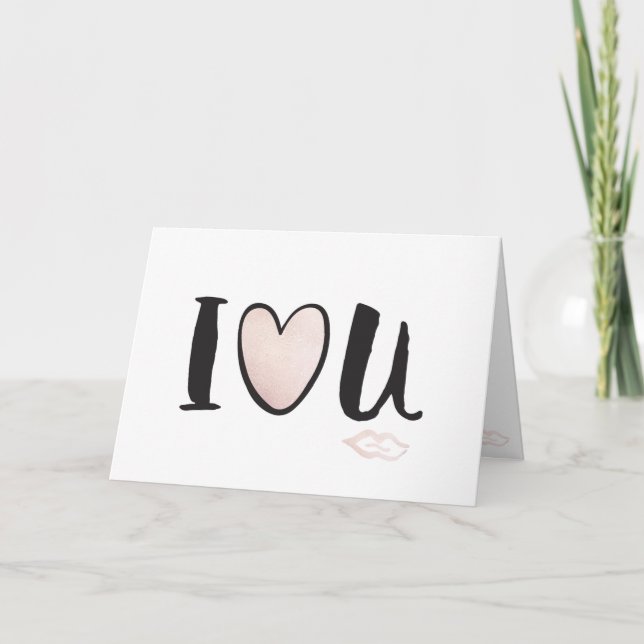 Cute Rose Gold I Heart You Kiss Valentine's Day Card (Front)