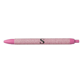 Cute Rose Gold Monogram Black Ink Pen
