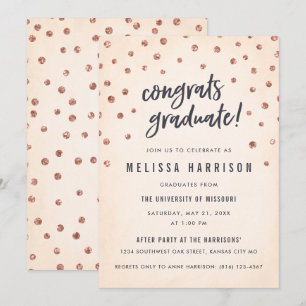 Cute Rose Gold Polka Dot Graduation Invitations