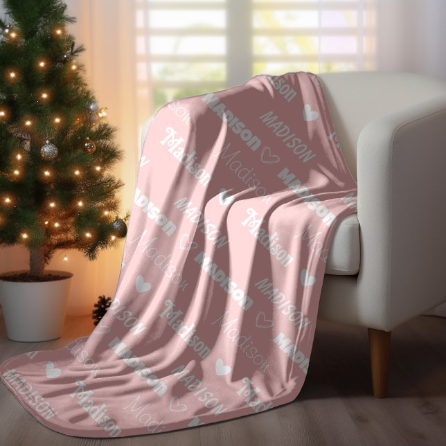 Cute rose gold repeating name personalised girly  fleece blanket (Creator Uploaded)