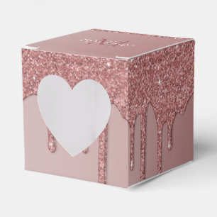 Cute Rose Gold Sparkle Glitter Drips Monogram Favour Box