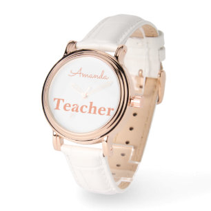 Cute Rose Gold White Teacher Personalised Name Watch