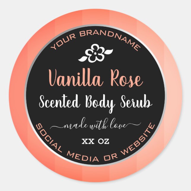 Cute Rose Pink and Black Product Packaging Labels (Front)