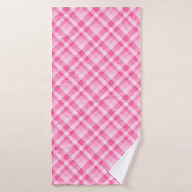 Cute Rosy Pink Plaid Pattern Bath Towel (Bath Towel)