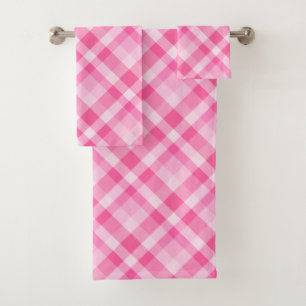 Cute Rosy Pink Plaid Pattern Bath Towel Set