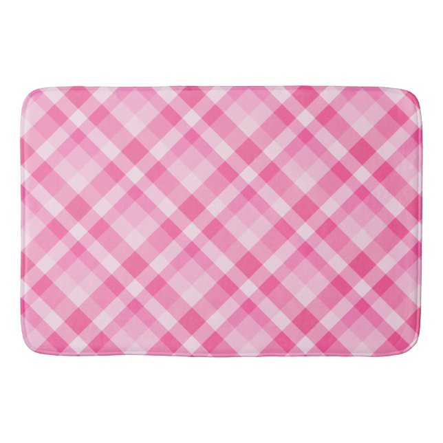 Cute Rosy Pink Plaid Pattern Large Bath Mat (Front)