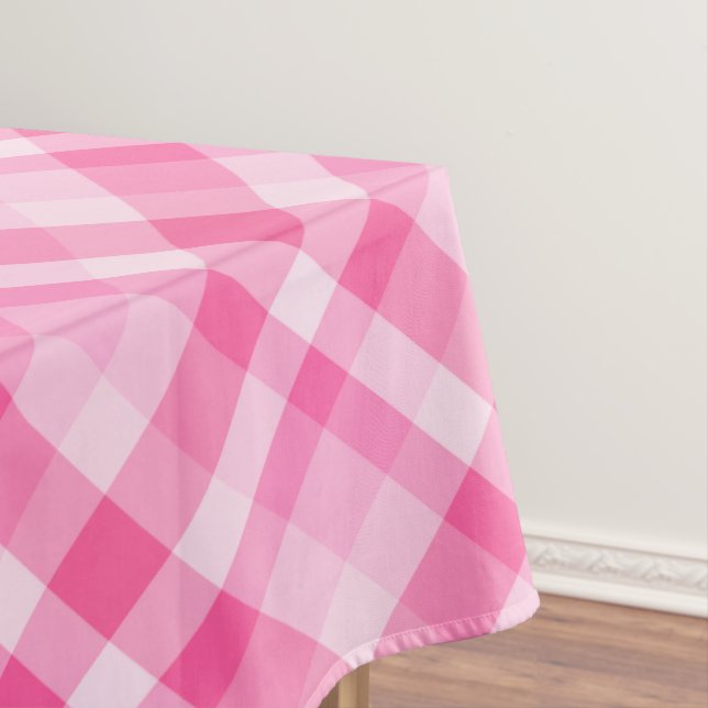Cute Rosy Pink Plaid Pattern Large Tablecloth (In Situ)