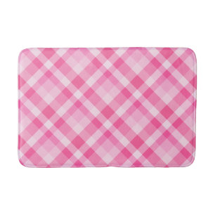 Cute Rosy Pink Plaid Pattern Medium Bath Mat