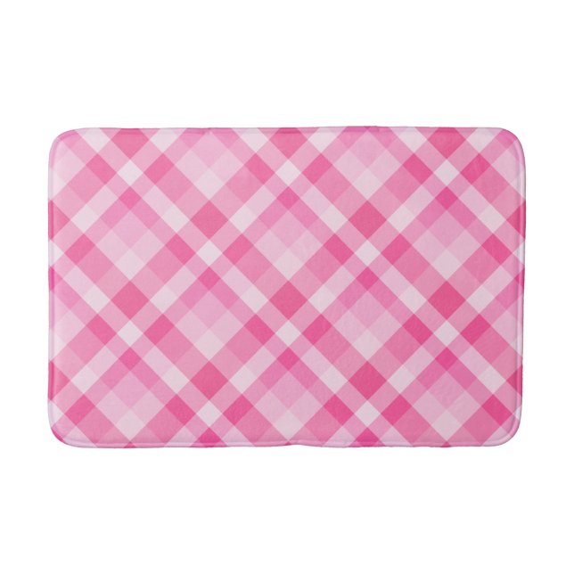 Cute Rosy Pink Plaid Pattern Medium Bath Mat (Front)