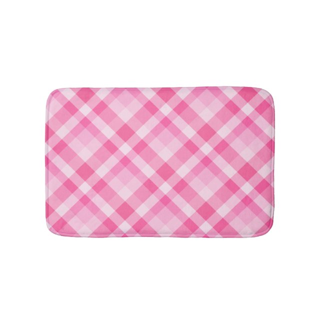 Cute Rosy Pink Plaid Pattern Small Bath Mat (Front)