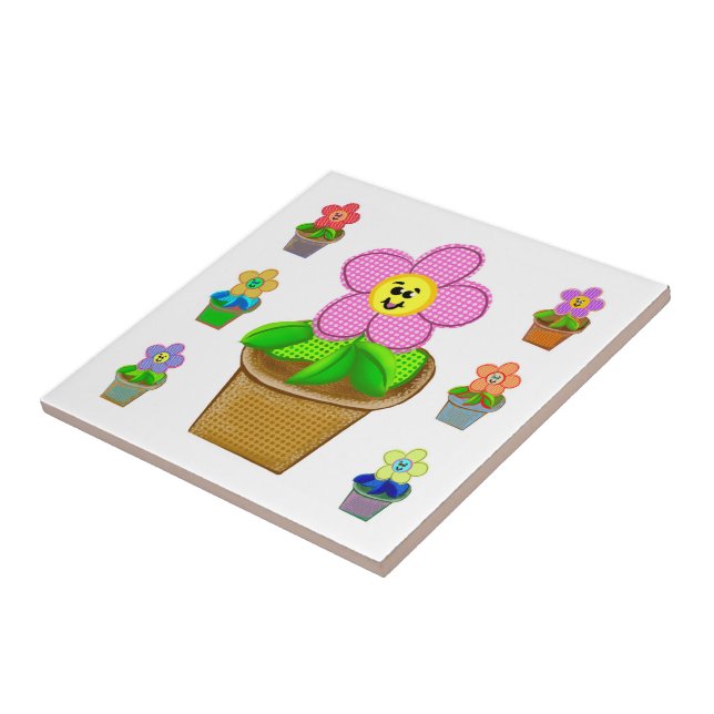 Cute Rosy Posy Potted Flowers Ceramic Tile (Side)